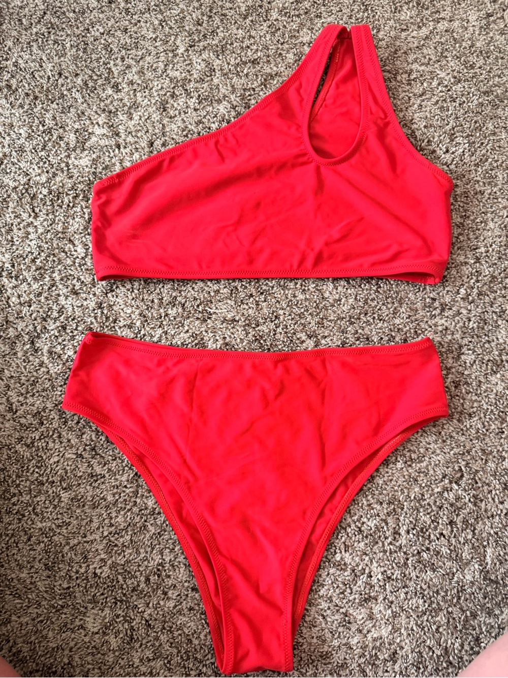 One-Shoulder Red Bikini Set - Women Swim